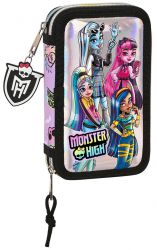 Piórnik Monster High z Wyposażeniem Dwukomorowy 2 Komory Pisaki Kredki 28 el.
